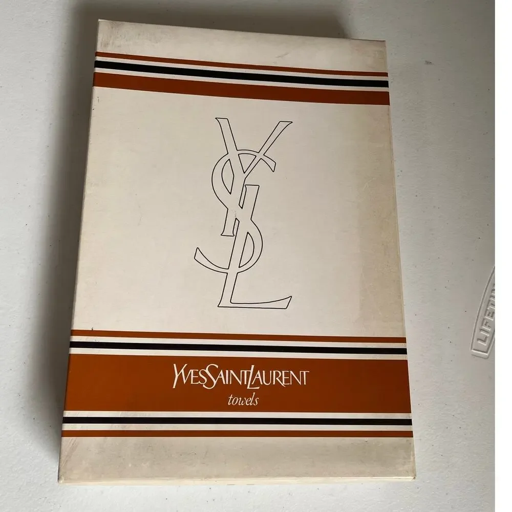 Yves Saint Laurent YSL Logo Original Box Set of 3 Bath Towels Deadstock Luxury